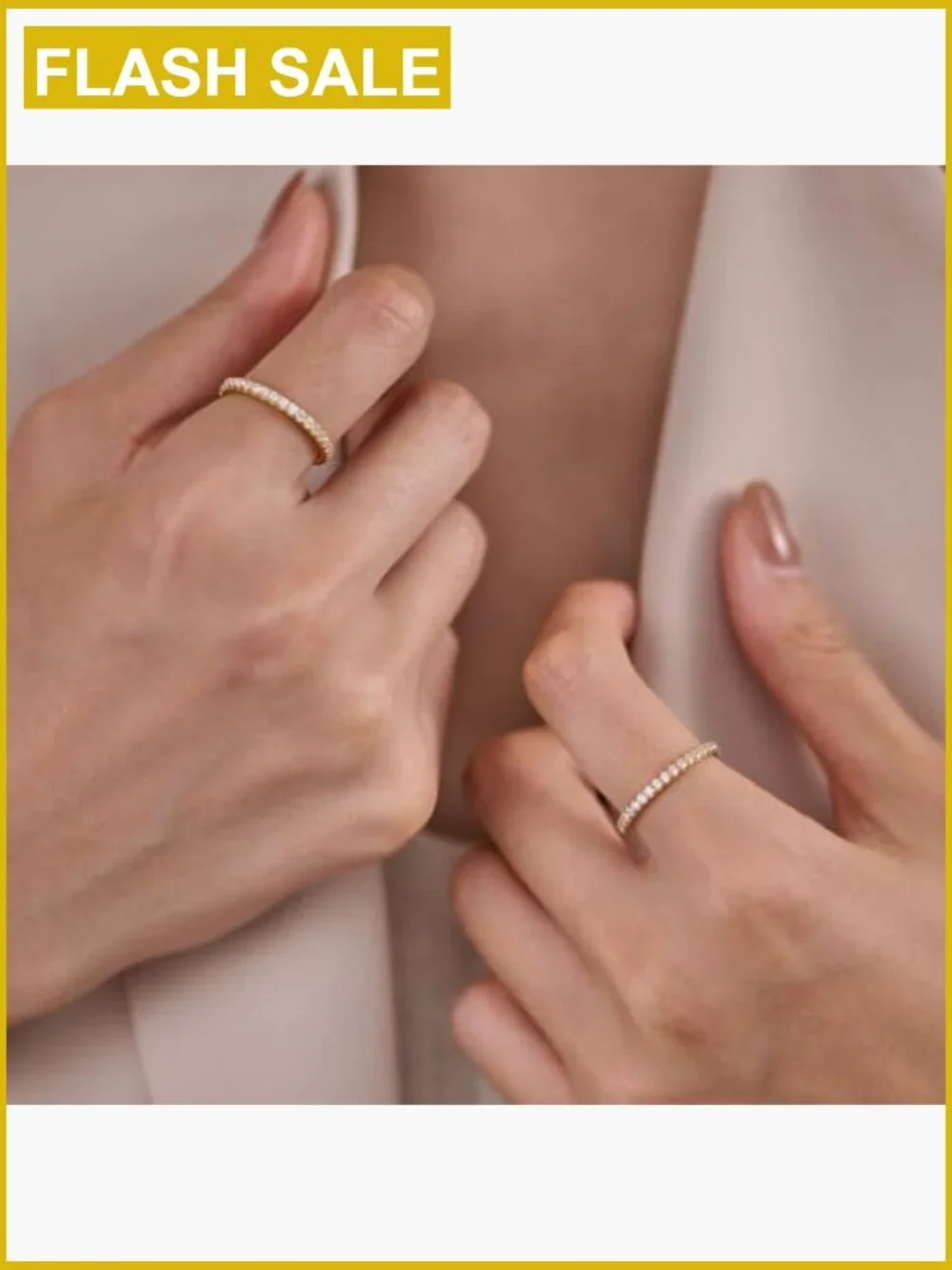2mm Sterling Silver Gold Eternity Wedding Ring Band Stackable CZ Sz 5-10 Pair